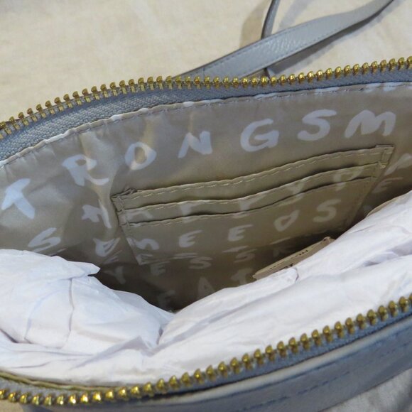 Aimee Kestenberg Madrid Leather Crossbody Purse Bag Light Gray Blue - Picture 8 of 12